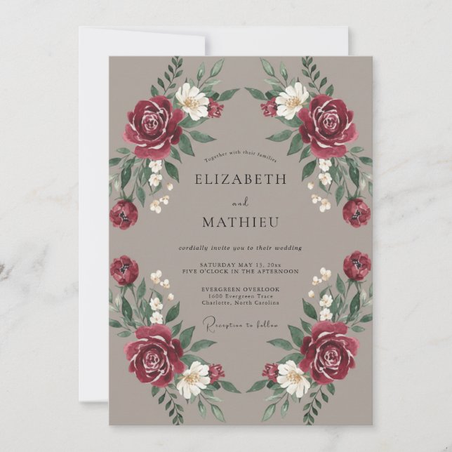 Invitación Boda de Otoño Burgundy Pulida (Anverso)