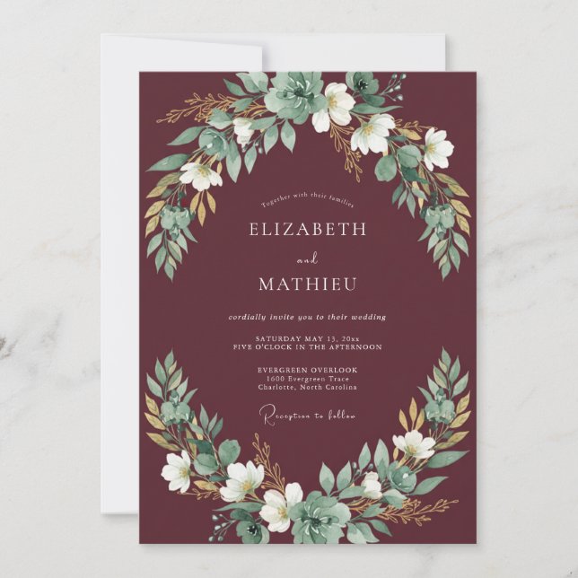 Invitación Boda de otoño Burgundy Resplandeciente (Anverso)