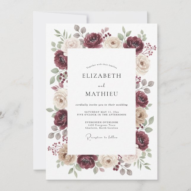 Invitación Boda de Otoño Burgundy Solemne (Anverso)
