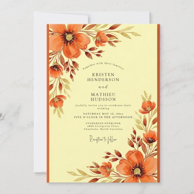 Invitación Boda de Otoño Cálida Naranja (Anverso)