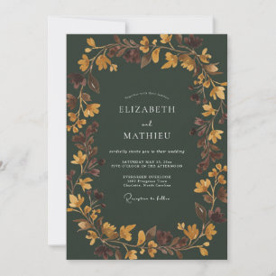 Invitación Boda de Otoño Cálido en Verde Cazador