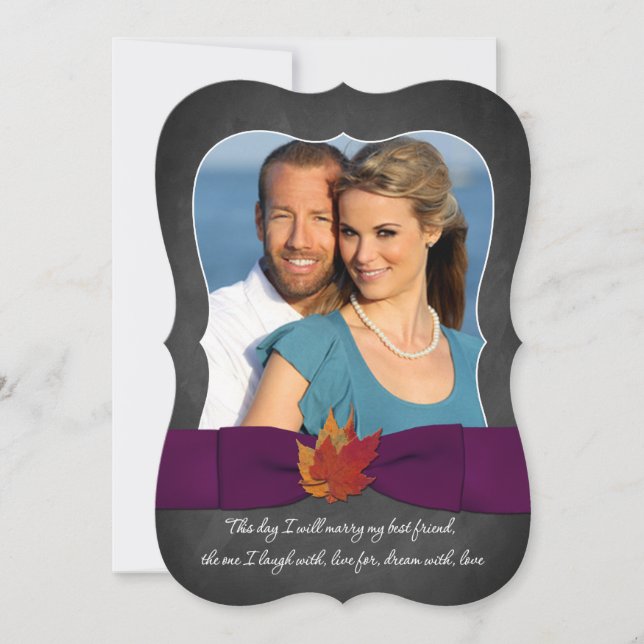 Invitación Boda de otoño | Carbono, hojas de otoño, púrpura 2 (Anverso)