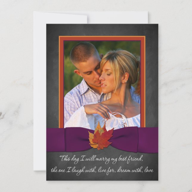 Invitación Boda de otoño| Cartón, hojas de otoño| Púrpura (Anverso)