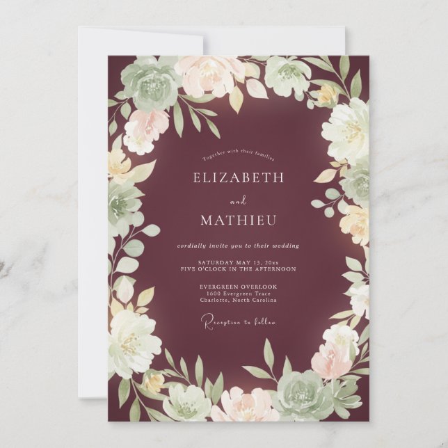 Invitación Boda de Otoño Cautivadora de Borgoña (Anverso)