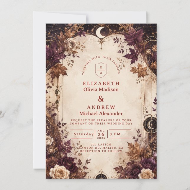 Invitación Boda de Otoño Celestial Encantada (Anverso)