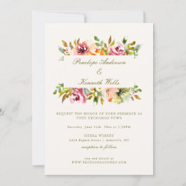 Invitación Boda de Otoño con Acuarela Rústica Floral Botánica