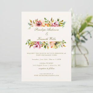 Invitación Boda de Otoño con Acuarela Rústica Floral Botánica