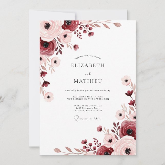 Invitación Boda de otoño con Anémona de Borgoña (Anverso)