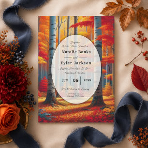 Invitación Boda de Otoño con Árbol de Abedul Rústico