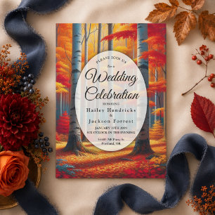 Invitación Boda de Otoño con Árbol de Abedul Rústico