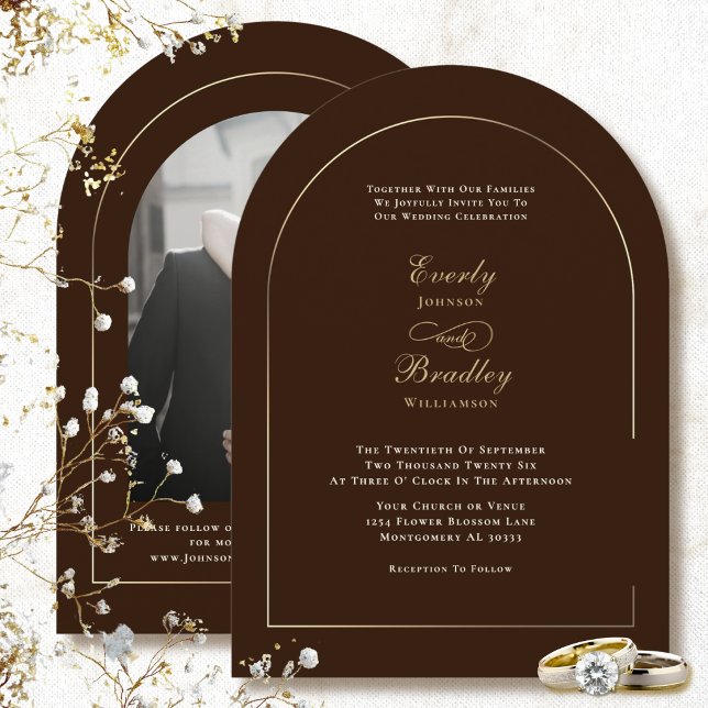 Invitación Boda de otoño con arco elegante de marrón chocolat (Subido por el creador)