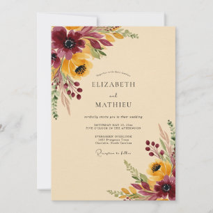 Invitación Boda de otoño con azafrán de Borgoña