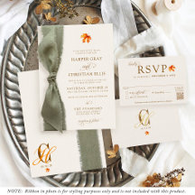 Boda de otoño con cinta rústica y hojas elegantes