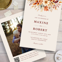 Boda de otoño con código QR botánico de hojas de o