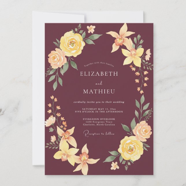 Invitación Boda de Otoño con Esmalte Granate (Anverso)
