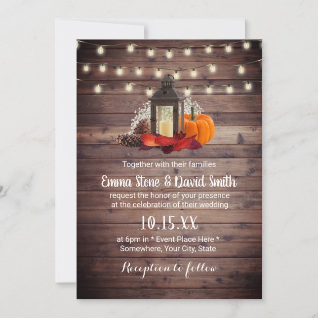 Invitación Boda de otoño con farolillos y cadenas rusticas (Anverso)