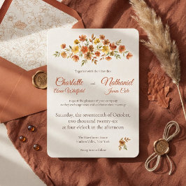 Invitación Boda de Otoño con Flor Silvestre Terracota Boho