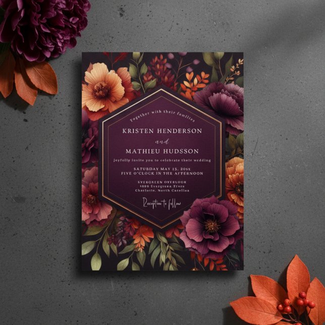 Invitación Boda de Otoño con Floración Borgoña (Subido por el creador)