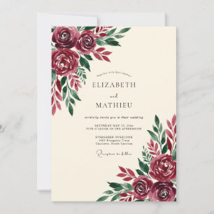 Invitación Boda de Otoño con Floración de Borgoña