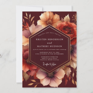 Invitación Boda de Otoño con Floración de Borgoña