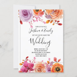 Invitación Boda de otoño con flores amarillas naranja