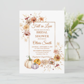 Invitación Boda de otoño con flores de calabaza oxidadas
