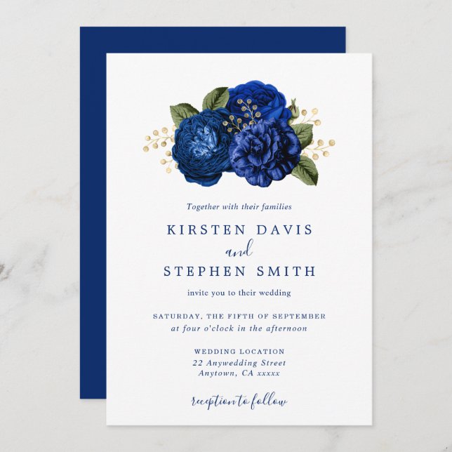 Invitación Boda de otoño con flores de invierno de la Marina  (Anverso / Reverso)