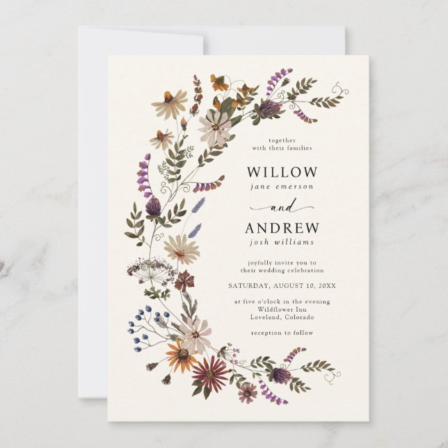 Invitación Boda de otoño con flores silvestres (Anverso)