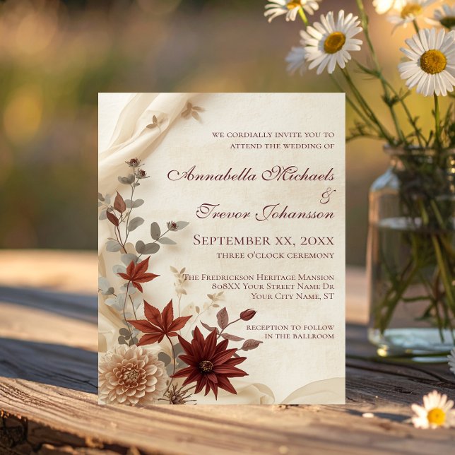Invitación Boda de otoño con follaje floral y lino (Subido por el creador)