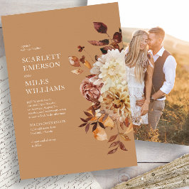 Invitación Boda de otoño con foto dorada