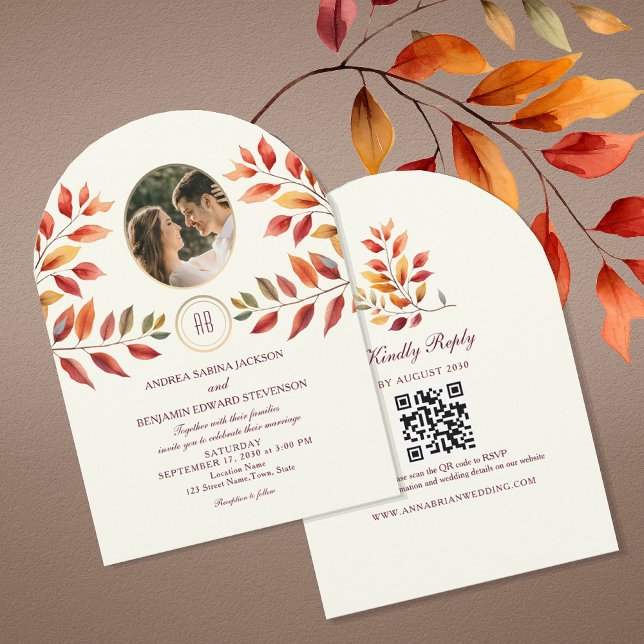 Invitación Boda de otoño con foto y código QR (Subido por el creador)