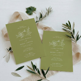 Invitación Boda de otoño con girasoles y calabaza verde oliva