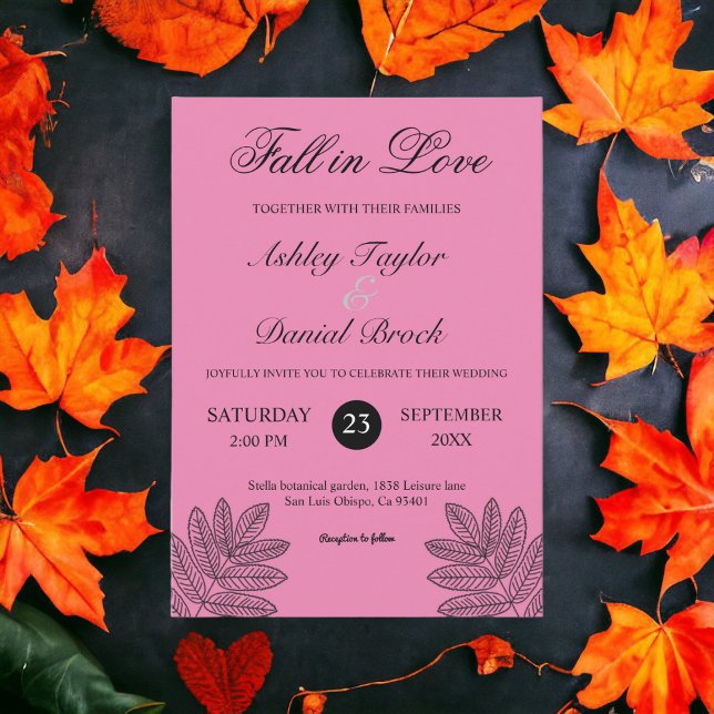 Invitación Boda de Otoño con Hojas Boho Rosa Claro Rústico Si (Subido por el creador)