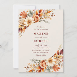 Invitación Boda de Otoño con Hojas Botánicas Acuarela
