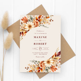 Invitación Boda de Otoño con Hojas Caídas Acuarela Botánica