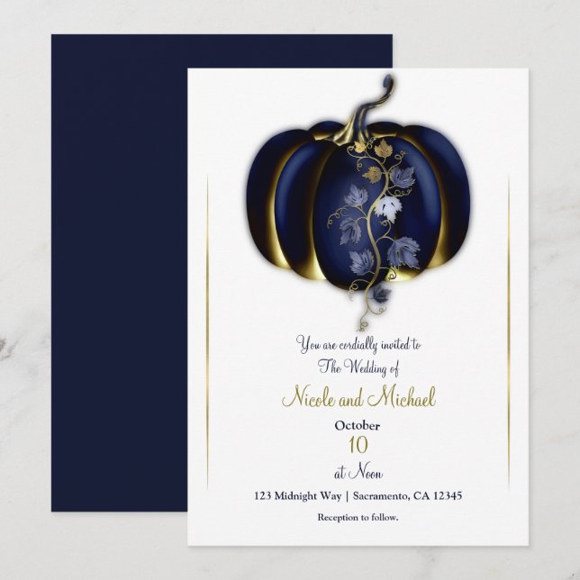 Invitación Boda de Otoño con Libro de Cuentos de Calabaza Dor (Anverso / Reverso)