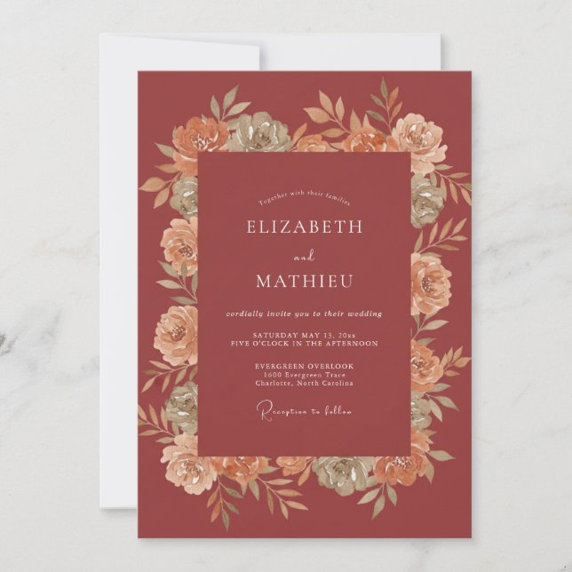 Invitación Boda de Otoño con Rojo Ladrillo Melancólico (Anverso)