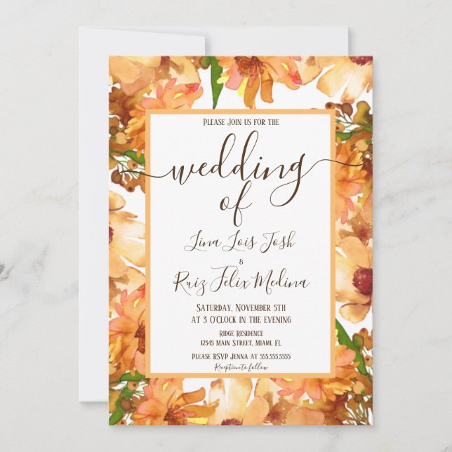 Invitación Boda de otoño con vegetación rústica y amor  (Anverso)
