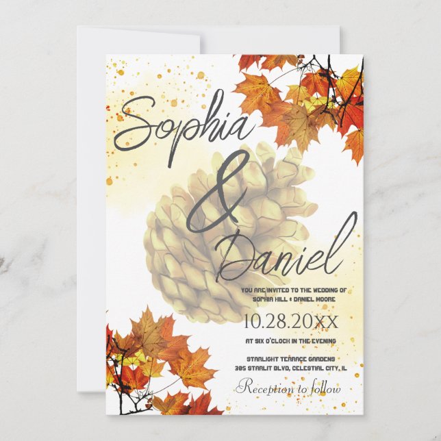 Invitación Boda de otoño de acuarela marrón (Anverso)