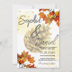Invitación Boda de otoño de acuarela marrón