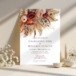 Invitación Boda de otoño de Borgoña Terracotta Florals Pampas