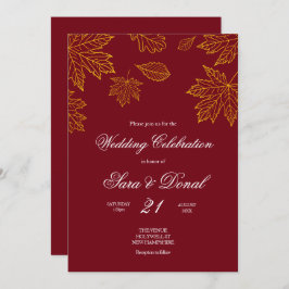 Invitación Boda de otoño de Borgoña y Hoja de Oro