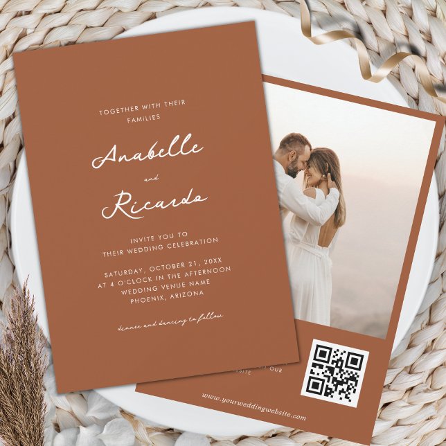 Invitación Boda de otoño de código QR de terracota minimalist (Subido por el creador)