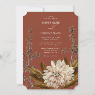 Invitación Boda de otoño de color de agua de terracota floral