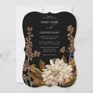 Invitación Boda de otoño de color negro floral de acuarela
