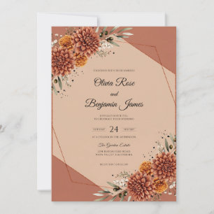 Invitación Boda de Otoño de Crisantemo de Terracota y Eucalip