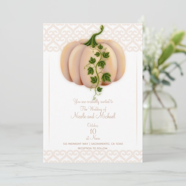 Invitación Boda de Otoño de Cuento de Calabaza con Rubor de M (Anverso de pie)