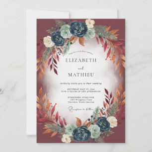 Invitación Boda de Otoño de Eucalipto Cobre de Borgoña