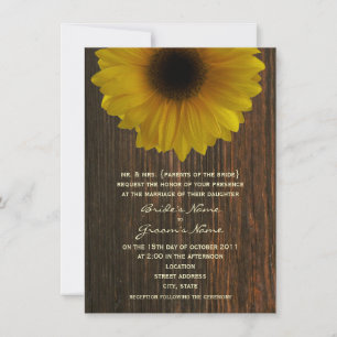 Invitación Boda de otoño de girasol amarillo y madera de pino