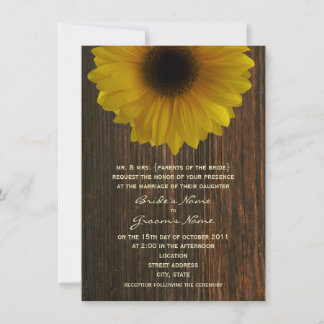 Invitación Boda de otoño de girasol amarillo y madera de pino